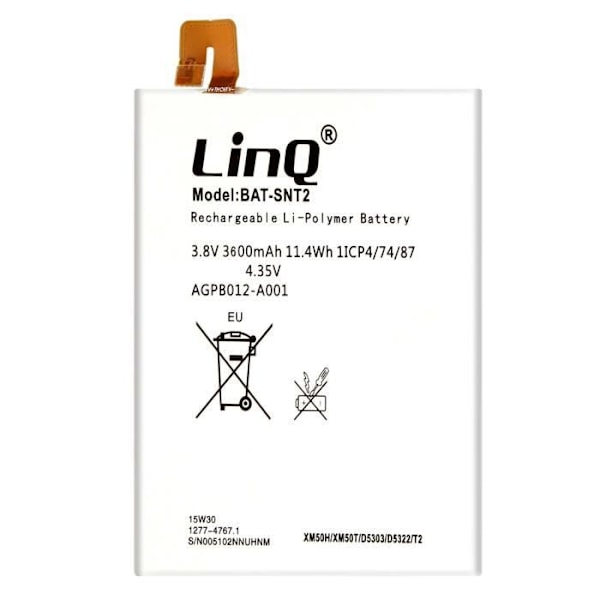 Sisäinen akku - LINQ - BAT-SNT2 - Kapasiteetti 3600 mAh - Lithium Ion - Valkoinen Vit