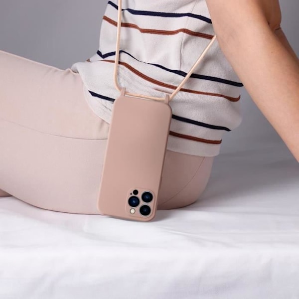 iPhone 13 Pro Max Halvstyvt sladdfodral med halsrem 80cm rosa Rosa