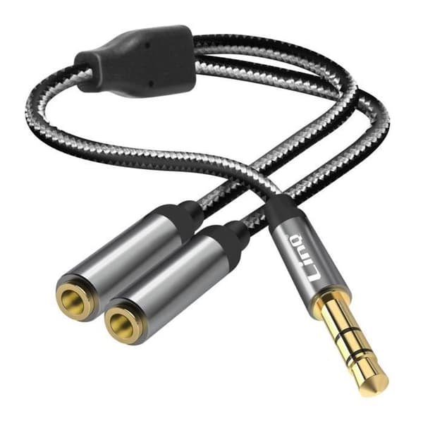 Lydsplitteradapter - LINQ - 3.5mm - 2x Stik Hun - Tilslut 2 Lydsystemer - Grå
