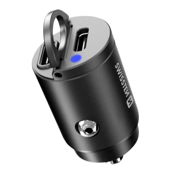 Biloplader - Swissten - 30W - Dobbelt USB-C port - Power Delivery - Kompakt Sort Svart