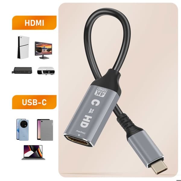USB C til HDMI videoadapter - LinQ - 4K - Kompakt design - Plug and Play - Sort