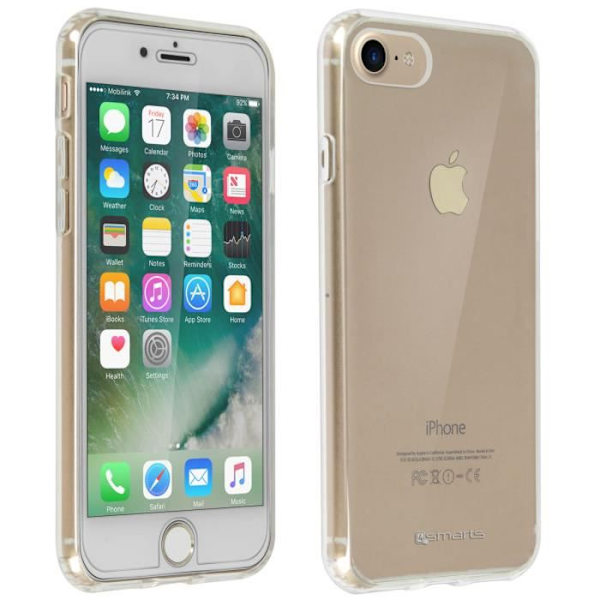 Suojakotelo - 4SMARTS - iPhone 7 ja 8 - Geeli silikoni - Karkaistu lasi - Läpinäkyvä Transparent