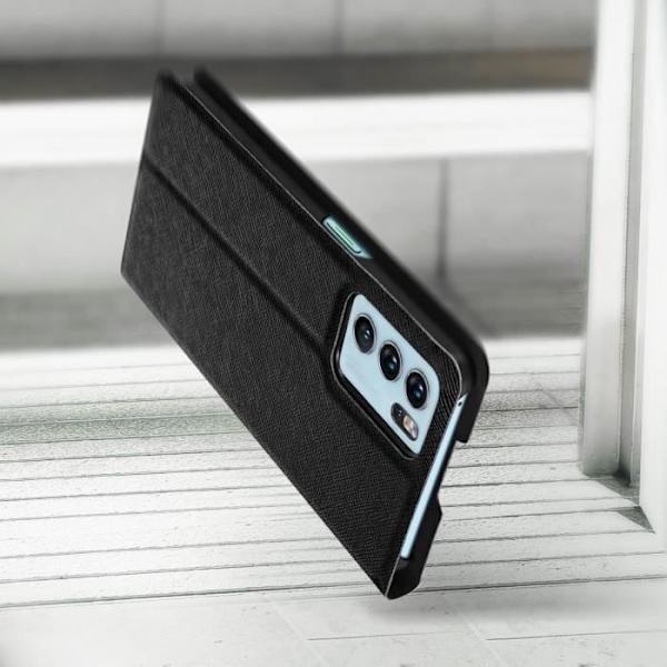 Étui Oppo Reno 6 - Bigben - Folio Cover - Eco-læder - Støttefunktion - 2 Kortholdere Svart