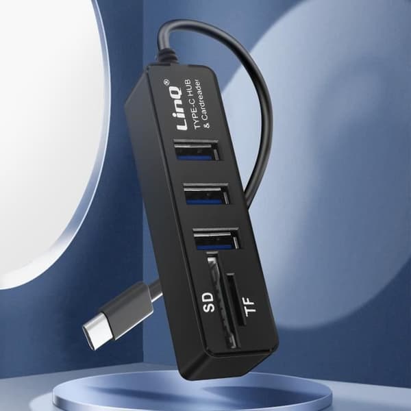 USB-C Hub 5 i 1 - LinQ - Sort - 3 USB-porte - SD-kortlæser - Overførsel 480Mbps