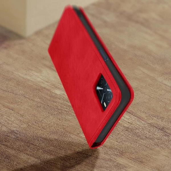 Fodral - AVIZAR - Oppo A16/A16s - Röd Syntetläder - Stiff - Horisontellt Stöd Röd