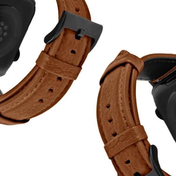 Armband för Apple Watch - AVIZAR - Litchi Grained Effect Läder - Brun - Justerbar och bekväm kastanj