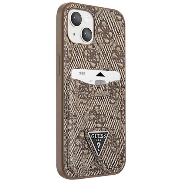 Coque til iPhone 14 med kortlomme Hævede kanter Guess Brun kastanj