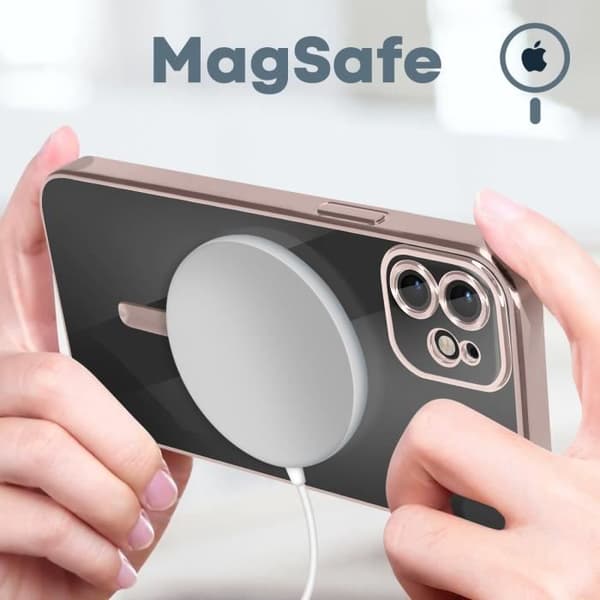 Coque - Apple - iPhone 12 - Silikone - Krom - Roséguld - MagSafe Rose guld
