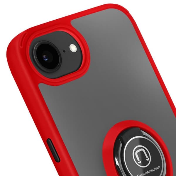 Stødabsorberende Cover - iPhone 16e - Rød - Magnetring - Polycarbonat - Silikone Gel Röd