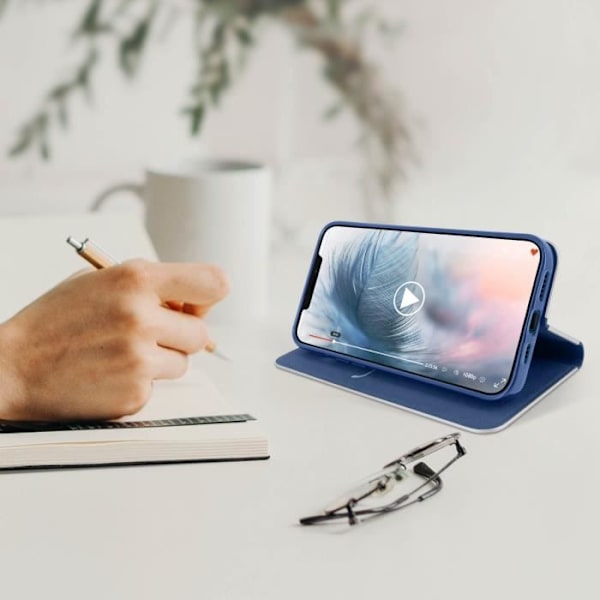 iPhone 12 / 12 Pro-fodral - AVIZAR - Ekoskinn med kolfiberlook - Videostativ - Kortfack - Mörkn blå Midnattsblå Blå