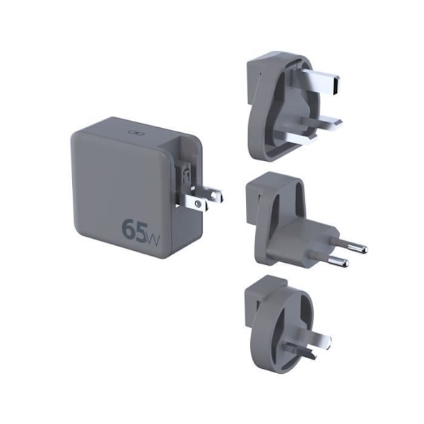USB-A/2 USB-C 65W Power Delivery Ultra-Kompakti GaN Verkkovirta Laturi US/UK/EU/AU Force Power Harmaa Grå
