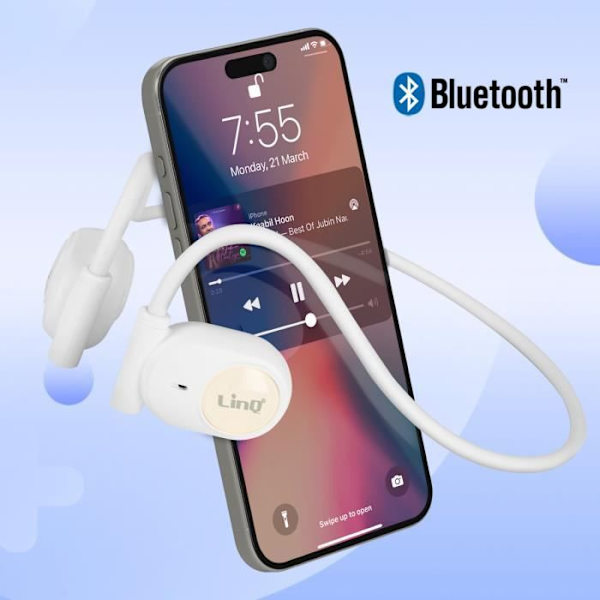 Trådløse hovedtelefoner - LINQ - Åbent design - Nakkebøjle - Touch Controls - 7 timers batterilevetid Vit
