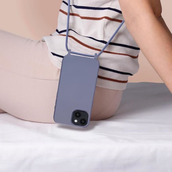 AVIZAR Taske til iPhone 14 - Halvstiv med nakkestrop 80cm - Lilla lila