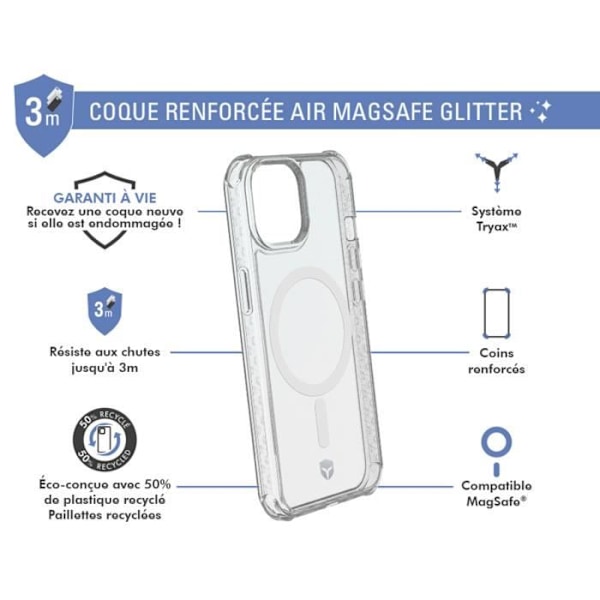 iPhone 15 - FORCE CASE - Vahvistettu - Läpinäkyvä - Kimallusglitter - Kestävyys 3M Transparent