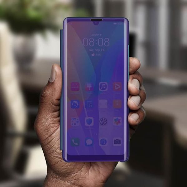 Huppu - Huawei - Y6p - Läpinäkyvä kannellinen - Peilimuotoilu - Videotuki - Violet Lila