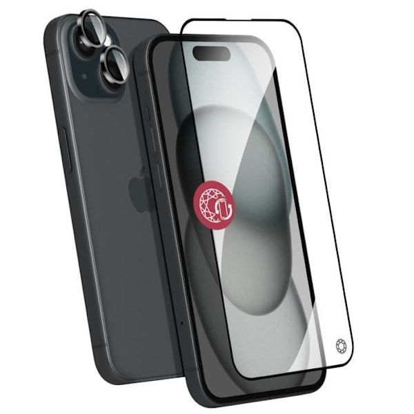 Beskyttelsespakke til iPhone 15 brudsikkert glas og kraftglas transparent linsebeskytter Transparent