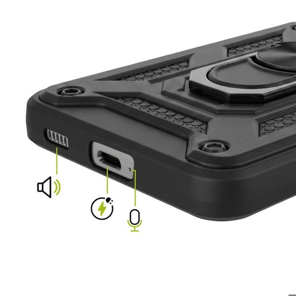 Cover til Galaxy S21 FE med skydelåg til kamera og magnetisk ring Mayaxess Sort Svart