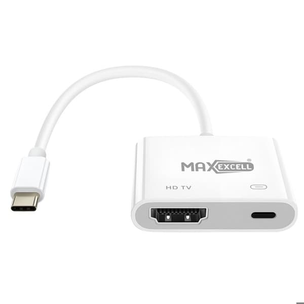 HDMI til USB-C videoadapter - MAX EXCELL - Ultra-HD 4K - Hurtig opladning 100W - Hvid