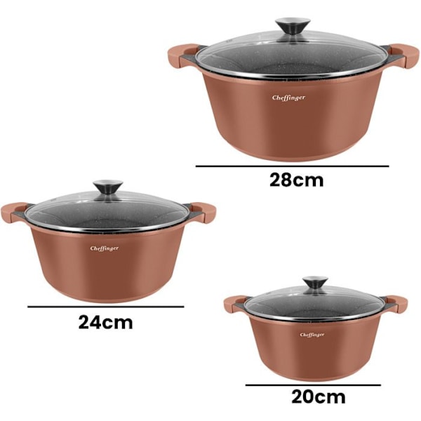 Keittiösetti 10 Osaa 3 Kattilaa/2 Paistinpannua/1 Kekomatti Soft-Touch Kahva Cheffinger Ruskea