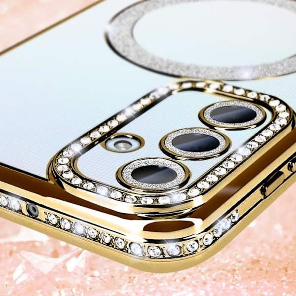 Diamantfodral till Samsung Galaxy A25 - AVIZAR - Gold Rhinestone Outline - Stel - Syntet - Blandat Gul
