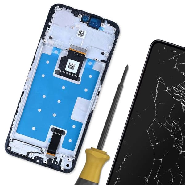 Full LCD Touchscreen for Honor 200 Smart with Integrated Black Chassis Svart