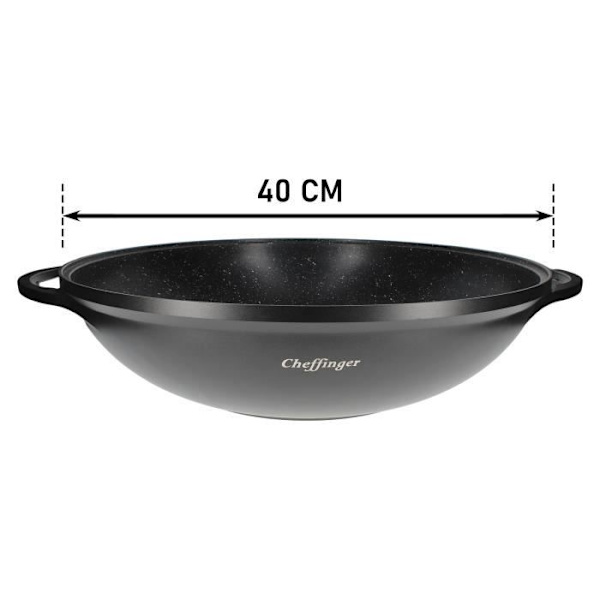 Wokpanna - Cheffinger - 40cm - Glaslock - Non-stick beläggning - Marmor effekt Svart