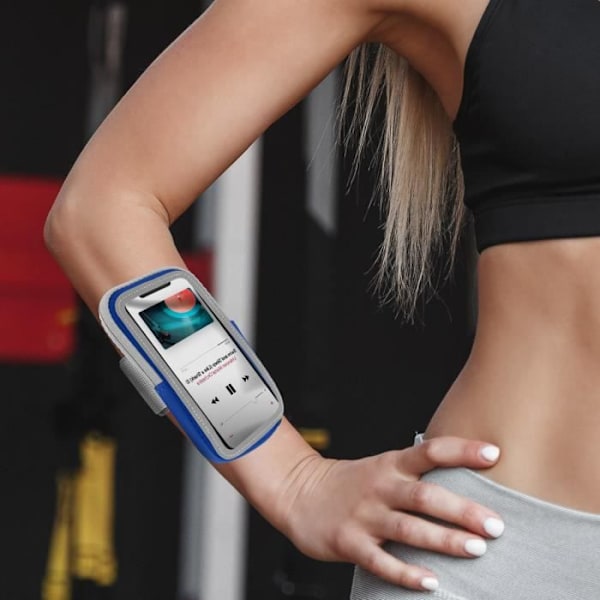 Sports Armband Smartphone Touch Fäst Arm eller Underarm Zipped Pocket Blå