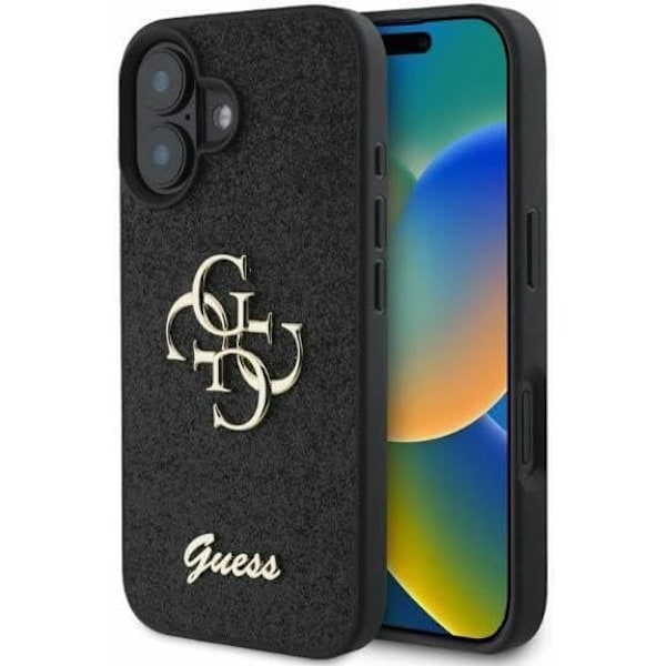 Coque - Guess - iPhone 16 - Glitter - Metallinen Logo - Isku- ja Naarmusuojelu Svart