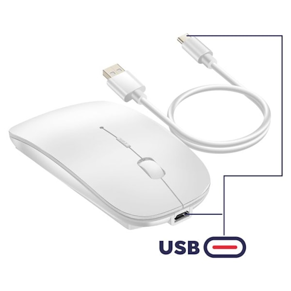 Langaton Bluetooth-hiiri ja Compact 2.4G USB Dongle Ladattava wiwu Valkoinen