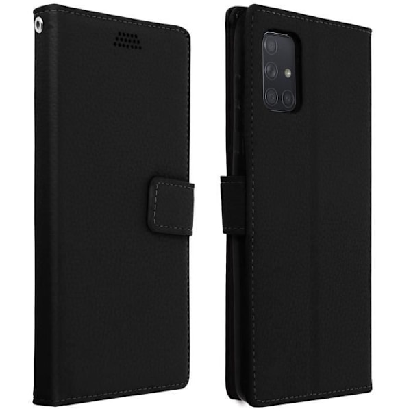 Hus til Samsung Galaxy A51 - AVIZAR - Etui med kortlomme - Sort - Blød cover - Håndledsrem inkluderet Svart