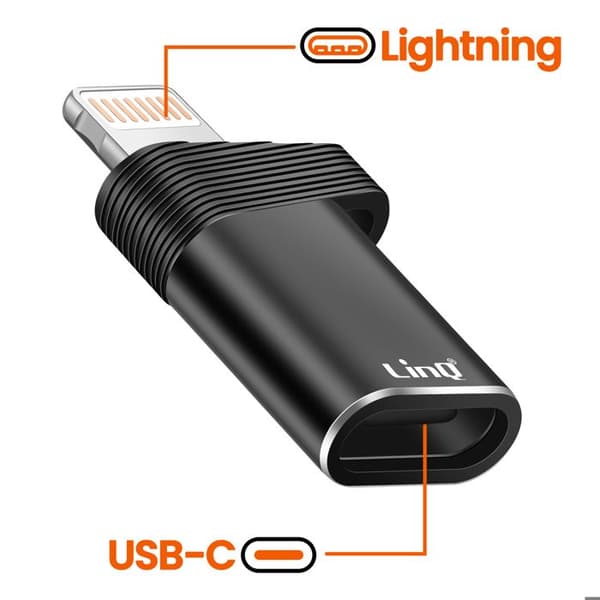 USB-C til Lightning Hurtigopladeradapter 30W PD og 480Mbps Overførsel LinQ Sort Svart