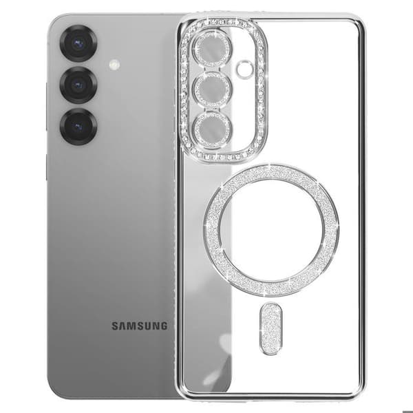 Coque - Samsung - Galaxy S25 - Diamant - Strass Silver - Kompatibel med MagSafe Grå