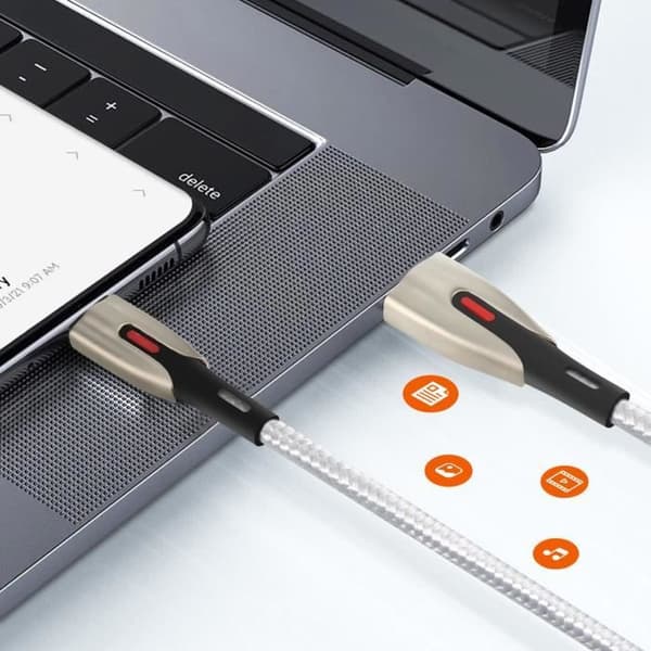 USB-kabel till USB-C - LinQ - 1.2m - Snabbladdning 5A - Flätad nylon - Grå