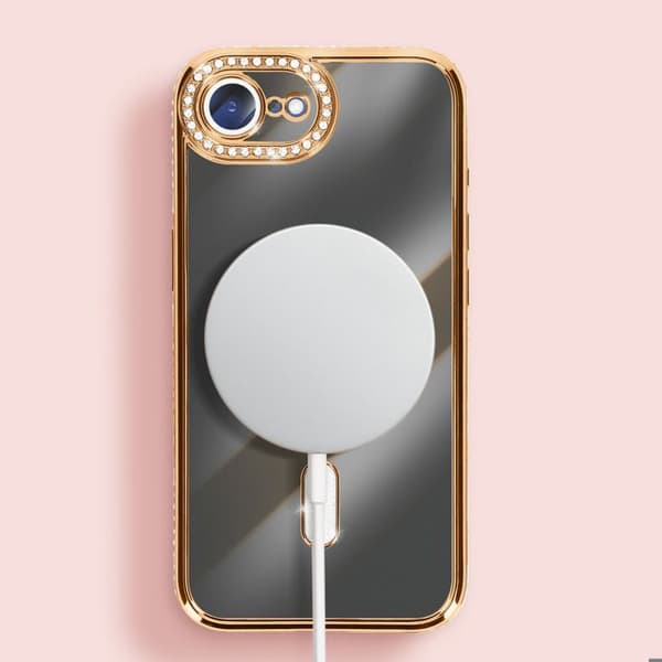 MagSafe-skal - AVIZAR - iPhone 16e - Guldkanter - Glittrande Strass - Optimal Skydd Gul