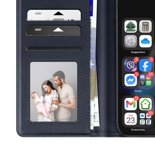 Plånboksfodral för iPhone Air i premium läder med ställfunktion nattblå Blå