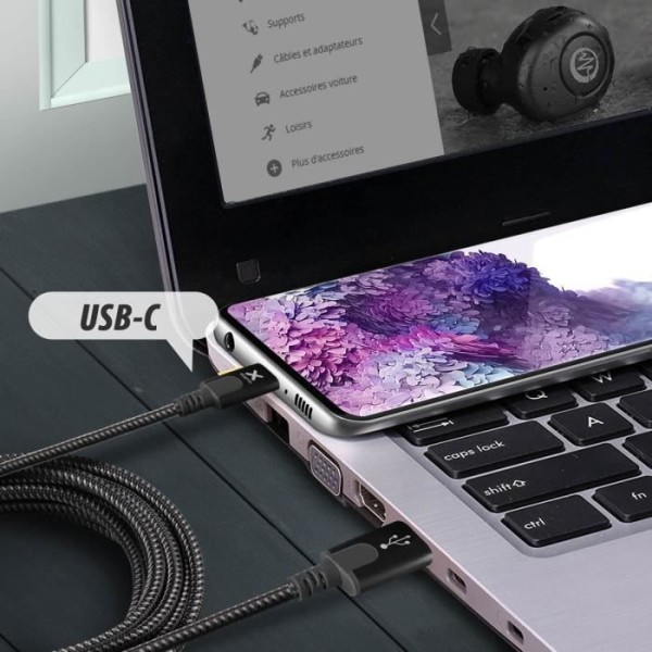 USB-USB Type C -kaapeli Lataus ja synkronointi Nylon punottu 1m Xtorm Black