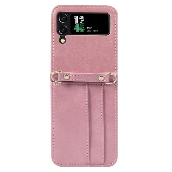 Fodral för Samsung Z Flip 4 läderkorthållare Lanyard mångsidigt fodral roséguld