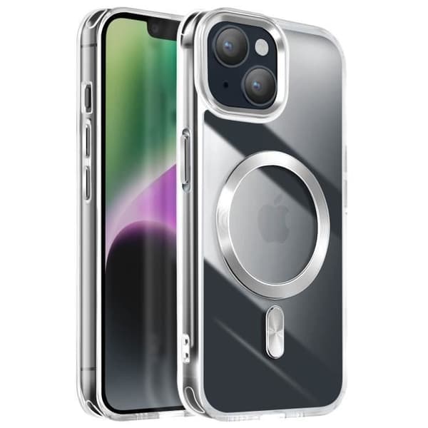 Coque MagSafe för iPhone 14 och 13 Baksidan i Kristallfärg Silver Grå