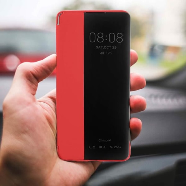 Huawei P30 Case Cover Stort gennemsigtigt vindue Hard Shell Rød Rød