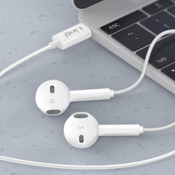 USB C Øretelefoner Kontrolknapper Længde 1,2m LinQ Hvid Vit