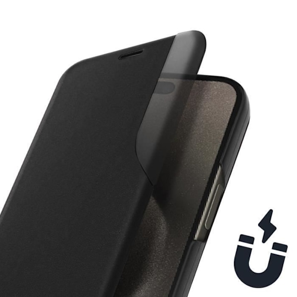 Foliofodral för iPhone 15 Pro Max Flip Display Window Support Video Black Svart