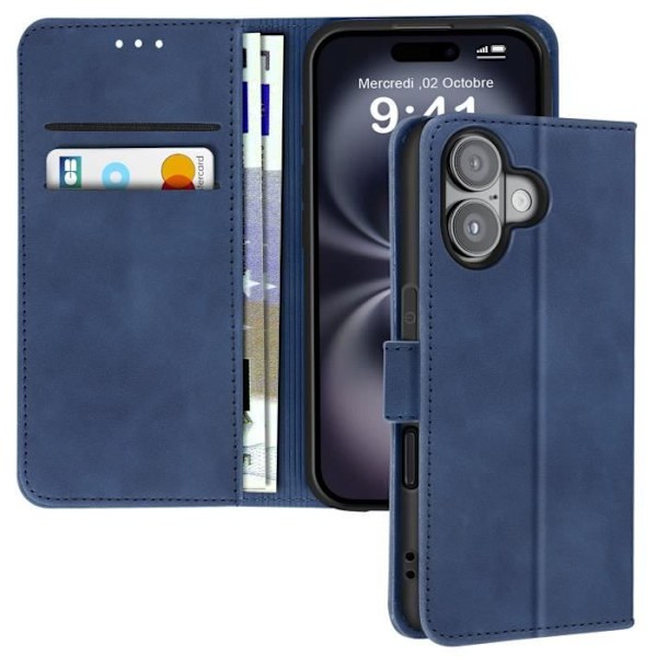 Fodral för iPhone 16 Plus Flip Wallet Video Support Midnight Blue Blå