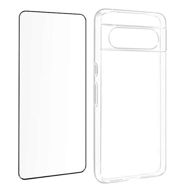 Fodral till Google Pixel 8 - AVIZAR - Svart fasad kant - Fullständigt skydd - Silikongel och härdat glas Svart