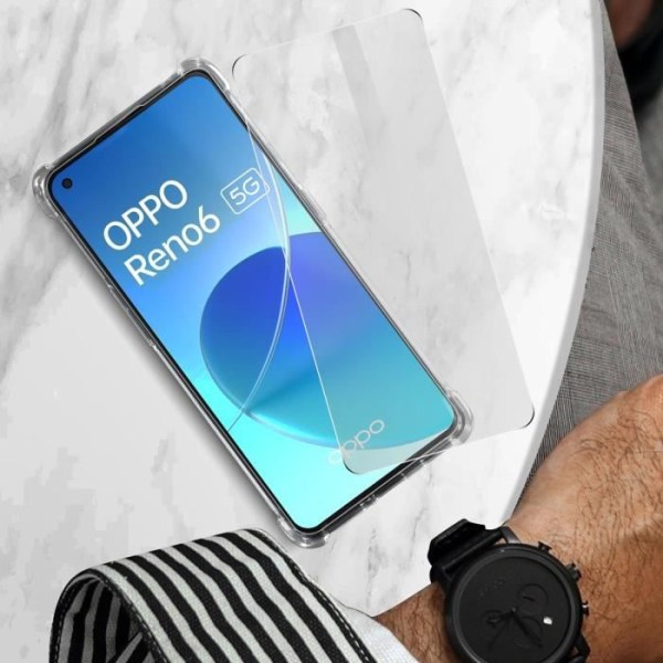 Fodral + Film Oppo Reno 6 5G mjukt fodral och transparent härdat glas Vit