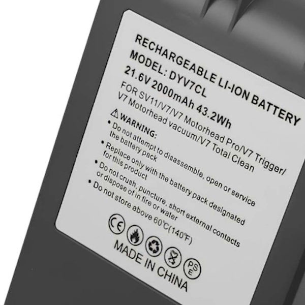 Batteri - ADVARSEL - Dyson V7 - Li-ion 21.6V - 2000mAh - Grå