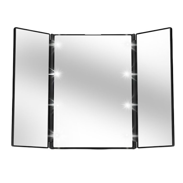 Makeup spejl - AVIZAR - Triptyk - Indbygget LED-belysning - Foldbare paneler - Sort Svart