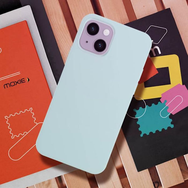 iPhone 14 etui Halvstivt tyndt letvægts blødt interiør Moxie isblå