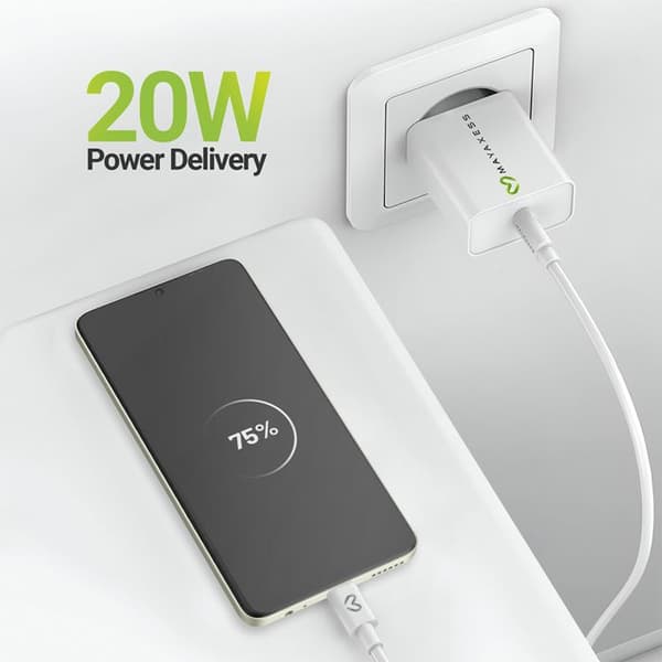 Lader til Galaxy A56 20W + USB-C kabel 1m Mayaxess Hvid Vit