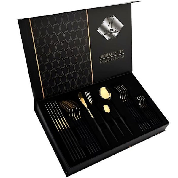 Sæt af Bestik 24 Stykker Elegant til 6 Personer Cheffinger Sort / Guld Svart