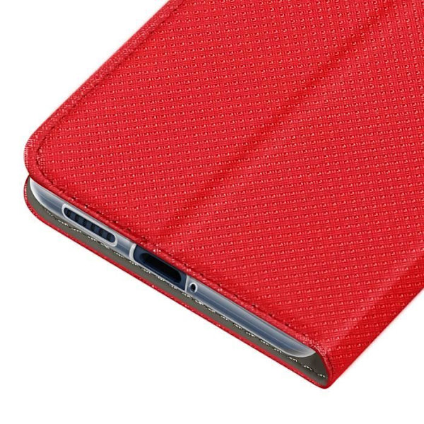 Étui för Samsung Galaxy M35 - AVIZAR - Röd - Semihård - Kortfack - Fällbart ställ Röd